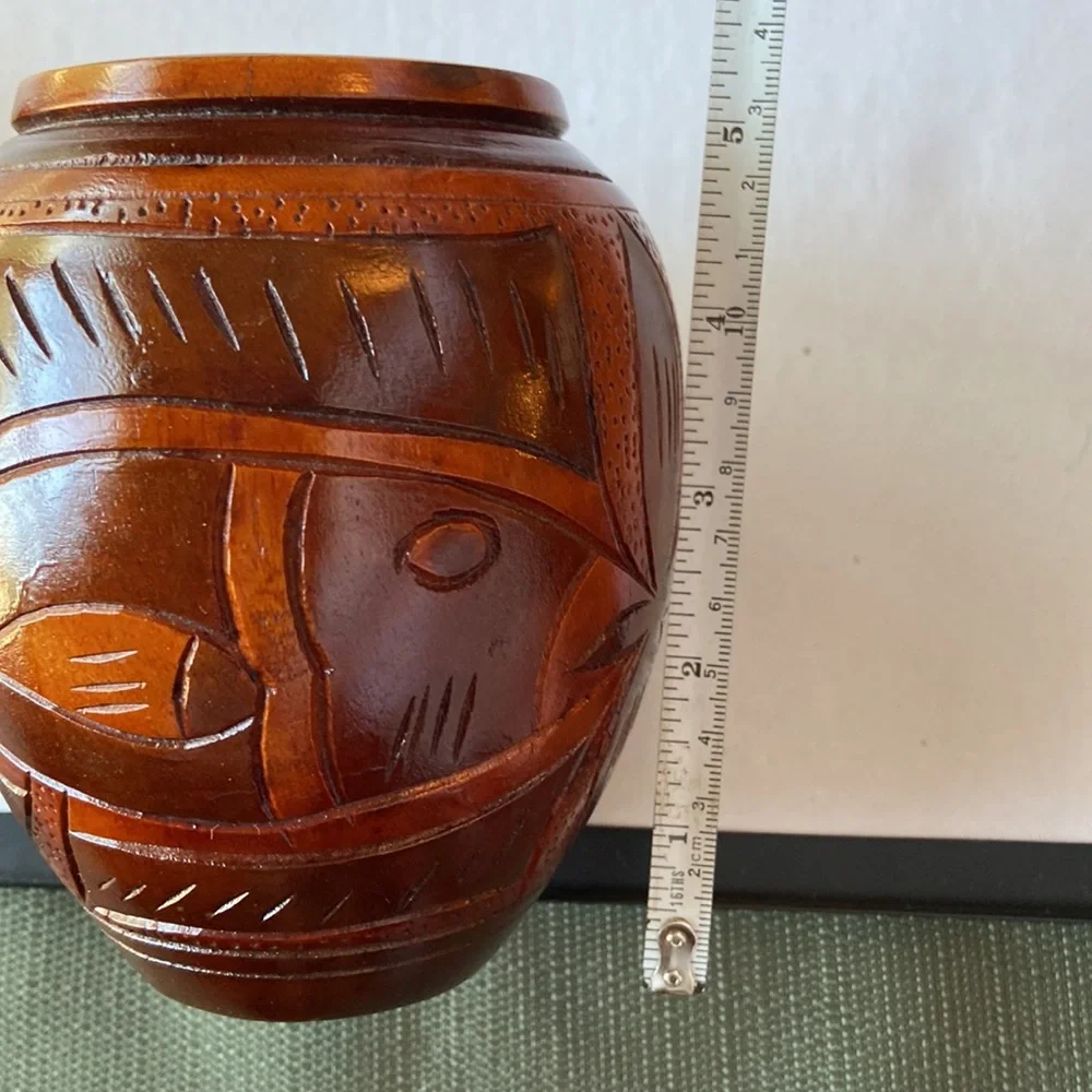 Jamaican Hand Carved Tropical Wood Jars